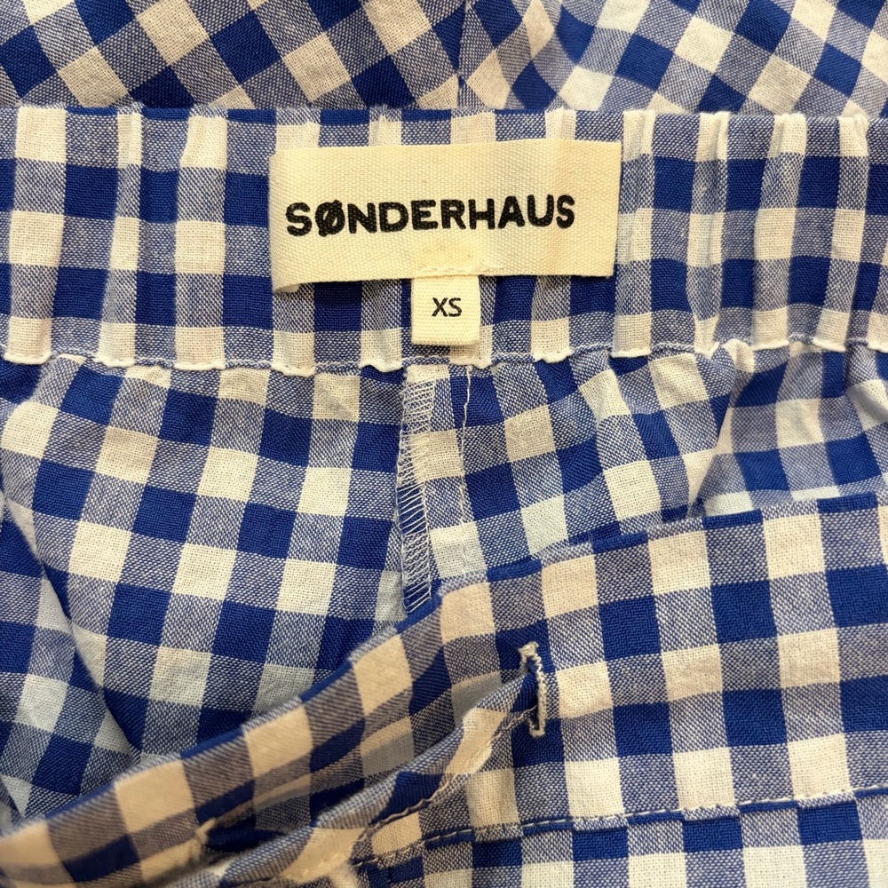Sonderhaus Perfect Pants Wide Leg 100% Cotton Size XS Blue Gingham - Picture 6 of 11